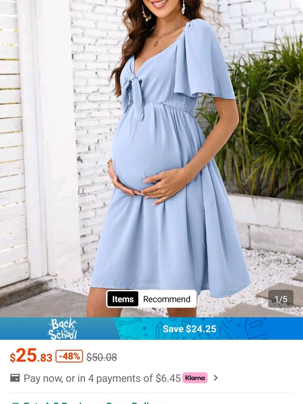 Light Blue Maternity Tie-Front Knee-Length Dress-materity Dress